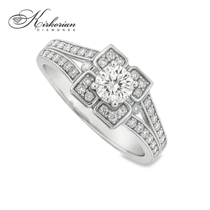 Уникален годежен пръстен с диаманти 1.00ct от 14k бяло злато | Код: K519