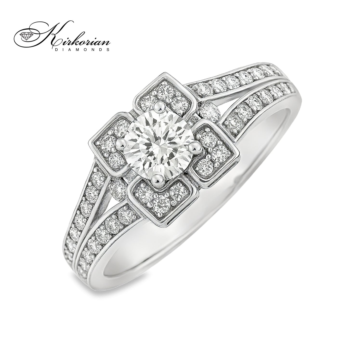 Уникален годежен пръстен с диаманти 1.00ct от 14k бяло злато | Код: K519