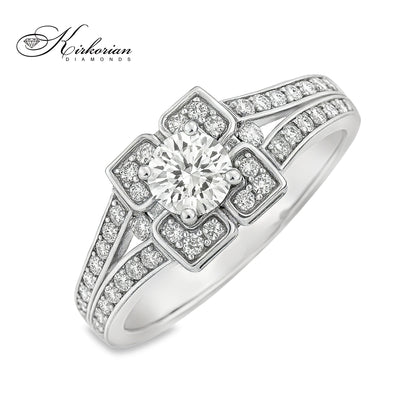 Уникален годежен пръстен с диаманти 1.00ct от 14k бяло злато | Код: K519