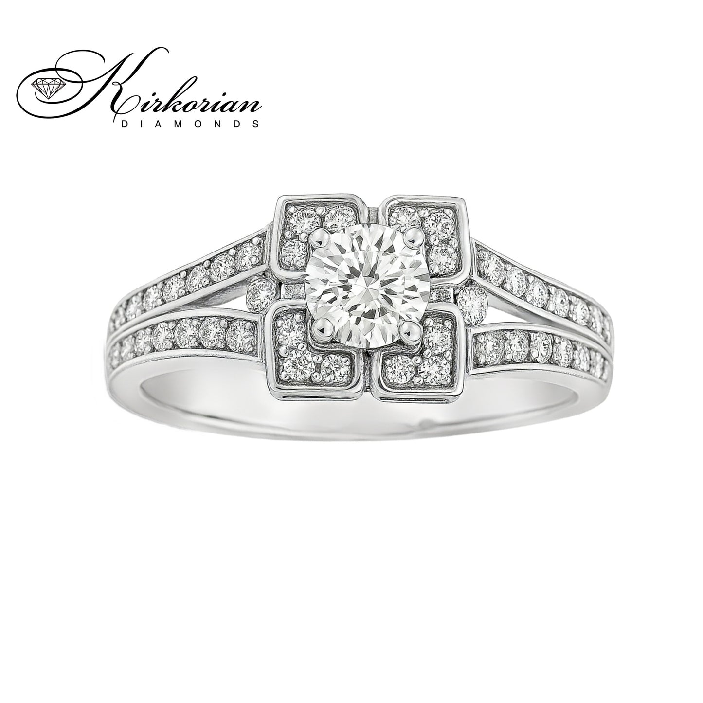 Уникален годежен пръстен с диаманти 1.00ct от 14k бяло злато | Код: K519