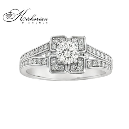 Уникален годежен пръстен с диаманти 1.00ct от 14k бяло злато | Код: K519