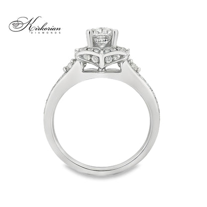 Уникален годежен пръстен с диаманти 1.00ct от 14k бяло злато | Код: K519