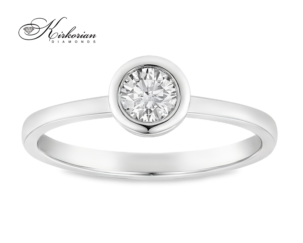 Годежен пръстен от бяло, жълто или розово злато 14К с диамант 0.142 ct – модерен обков тип Halo, код: K592