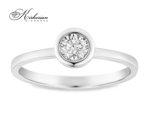 Годежен пръстен от бяло, жълто или розово злато 14К с диамант 0.142 ct – модерен обков тип Halo, код: K592