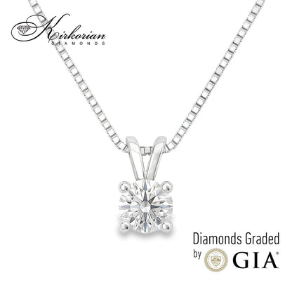 "Колие от бяло злато 14K с диамант 0.50 ct на модел, естествен кръгъл диамант с GIA сертификат, луксозно дамско колие с диамант Kirkorian Diamonds код K601B"