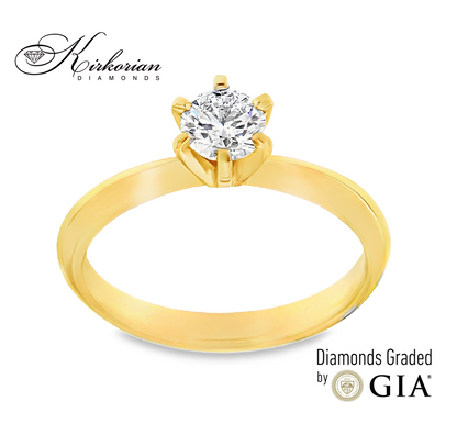 Класически годежен пръстен от бяло или жълто злато 14k с диамант 0.50ct GIA сертификат K604