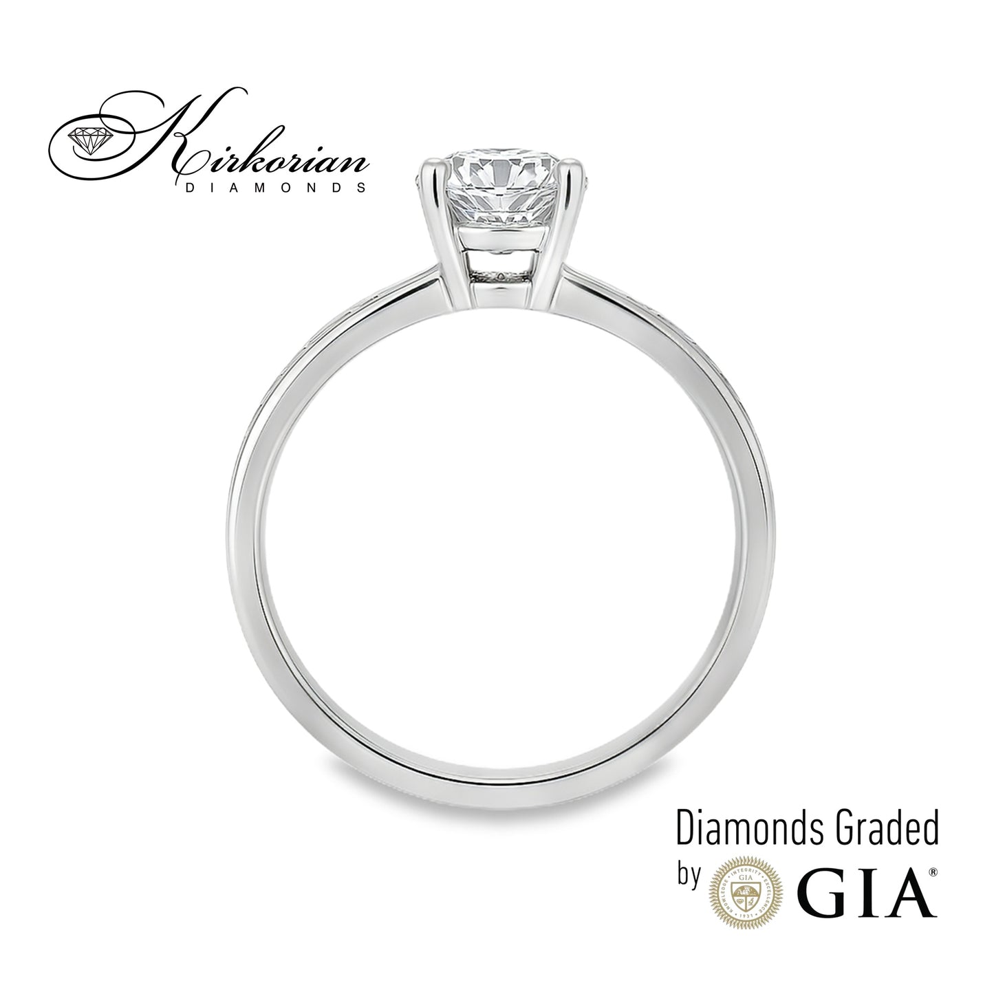 Годежен пръстен с диамант 0.90ct и GIA сертификат – бяло злато 14k с акцентни камъни