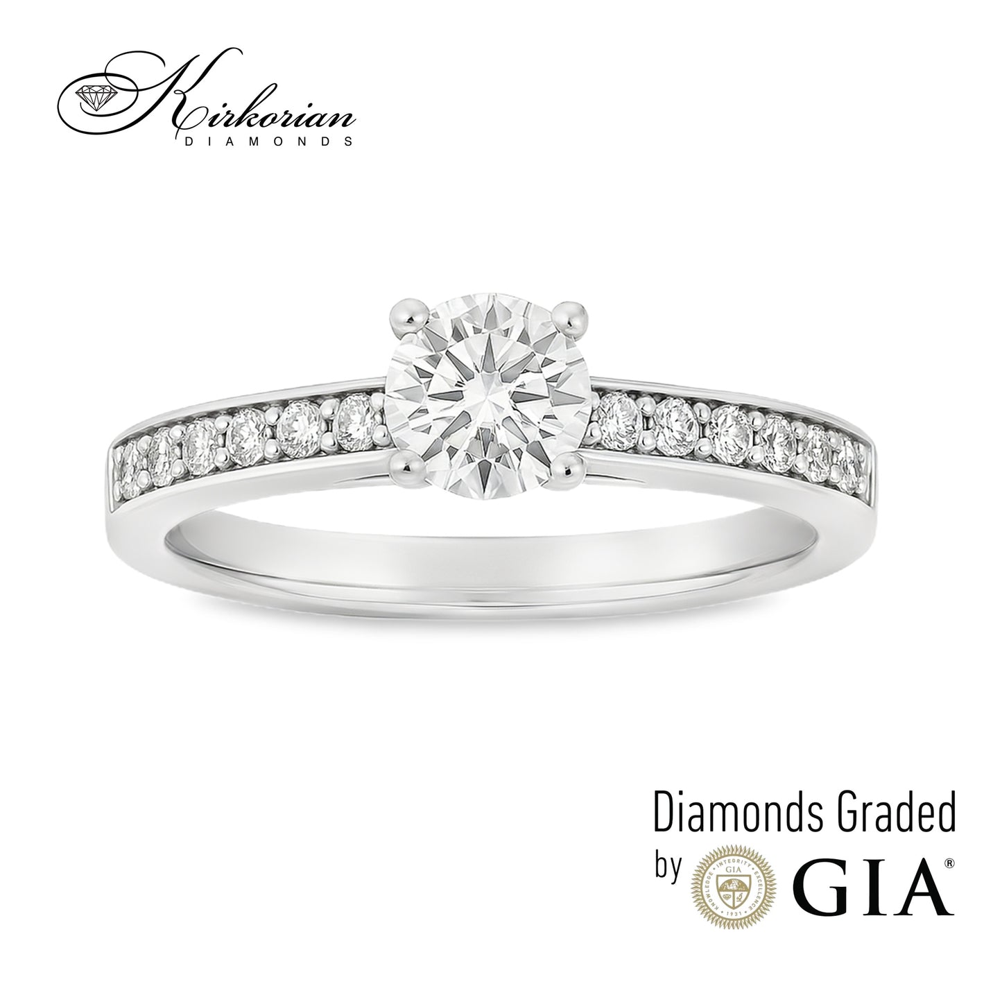 Годежен пръстен с диамант 0.90ct и GIA сертификат – бяло злато 14k с акцентни камъни