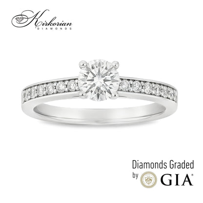 Годежен пръстен с диамант 0.90ct и GIA сертификат – бяло злато 14k с акцентни камъни