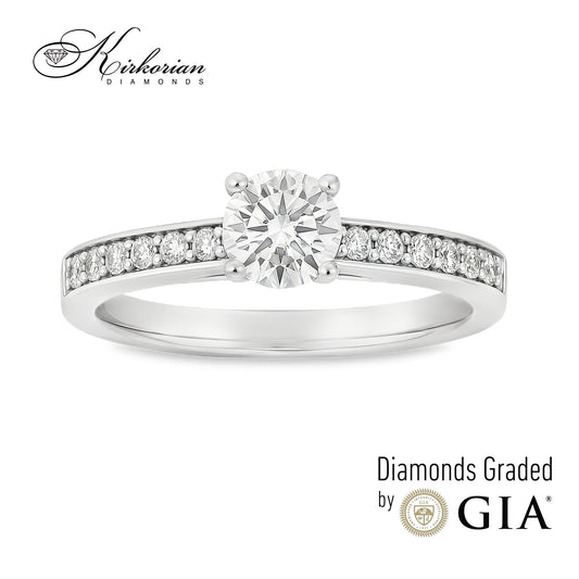 Годежен пръстен с диамант 0.90ct и GIA сертификат – бяло злато 14k с акцентни камъни