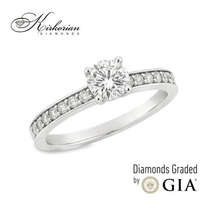 Годежен пръстен с диамант 0.90ct и GIA сертификат – бяло злато 14k с акцентни камъни