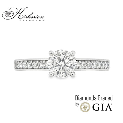 Годежен пръстен с диамант 0.90ct и GIA сертификат – бяло злато 14k с акцентни камъни
