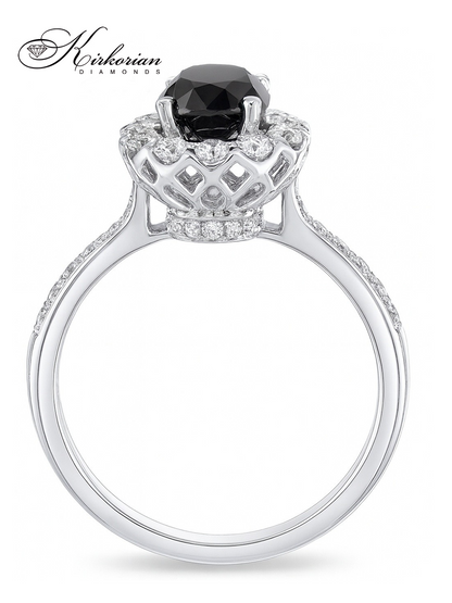 Пръстен от бяло злато 18k с черен диамант 1.185ct и бели диаманти 0.55ct KD сертификат K618