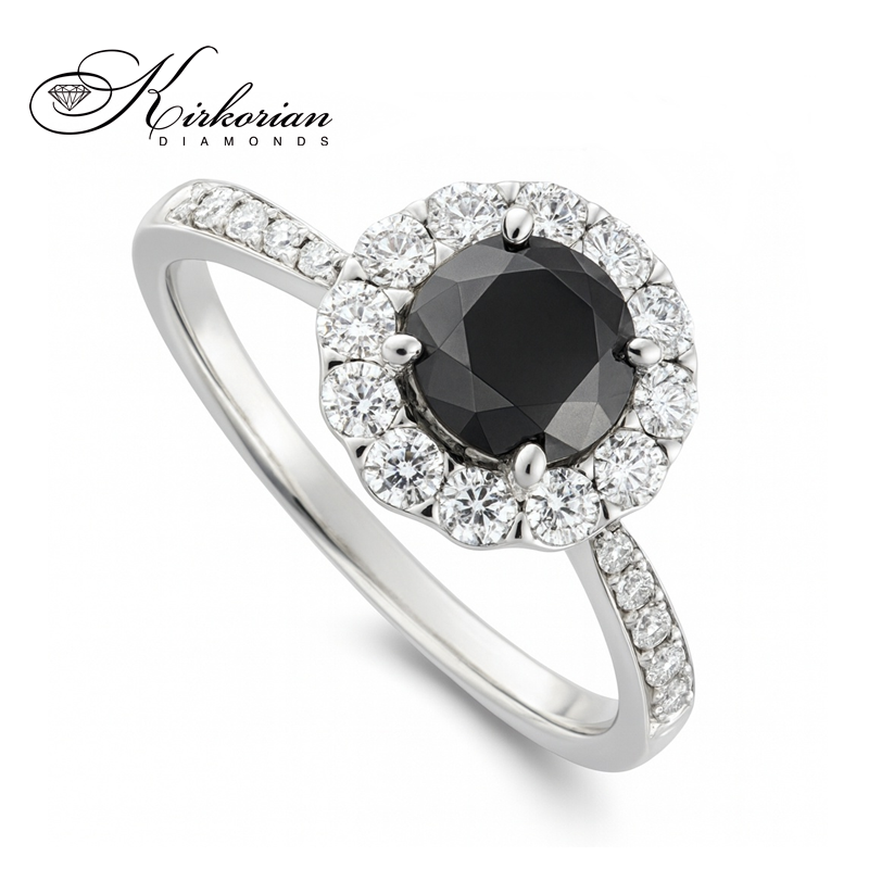 Пръстен от бяло злато 18k с черен диамант 1.185ct и бели диаманти 0.55ct KD сертификат K618