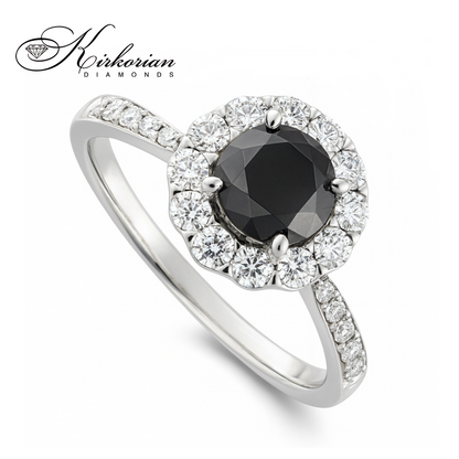 Пръстен от бяло злато 18k с черен диамант 1.185ct и бели диаманти 0.55ct KD сертификат K618