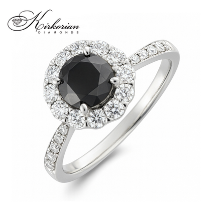 Пръстен от бяло злато 18k с черен диамант 1.185ct и бели диаманти 0.55ct KD сертификат K618