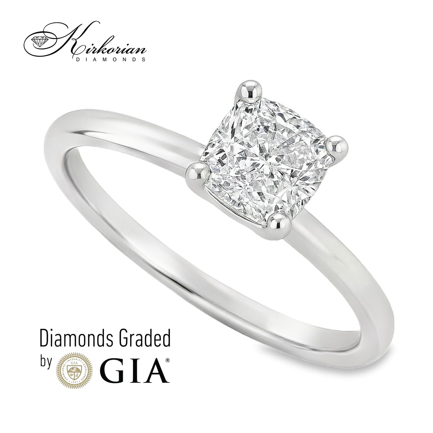 Годежен пръстен с диамант Cushion 0.80ct E VS2 GIA от бяло злато 14k – K622