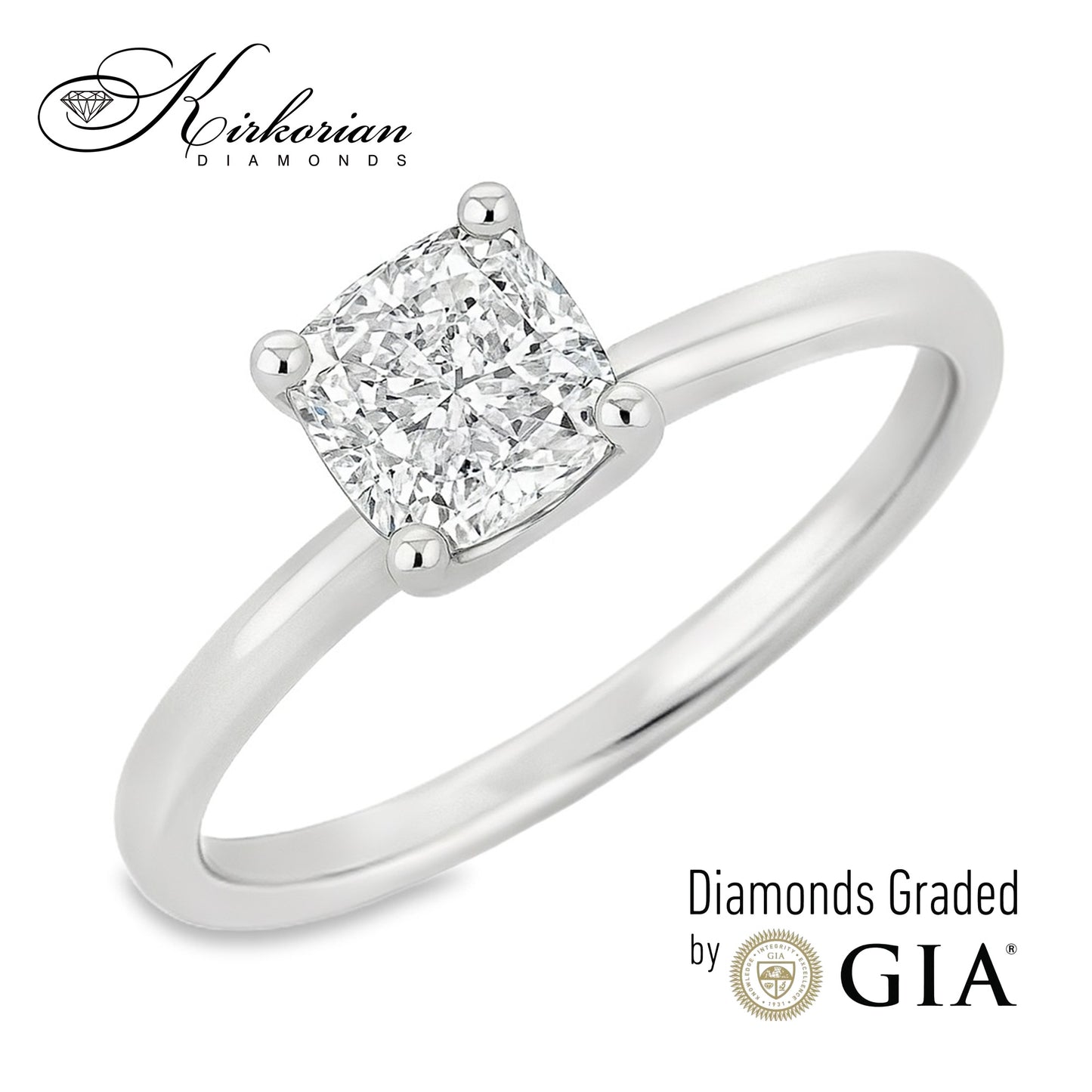 Годежен пръстен с диамант Cushion 0.80ct E VS2 GIA от бяло злато 14k – K622