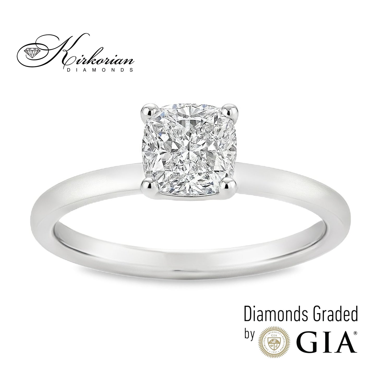 Годежен пръстен с диамант Cushion 0.80ct E VS2 GIA от бяло злато 14k – K622