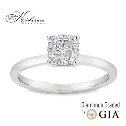 Годежен пръстен с диамант Cushion 0.80ct E VS2 GIA от бяло злато 14k – K622