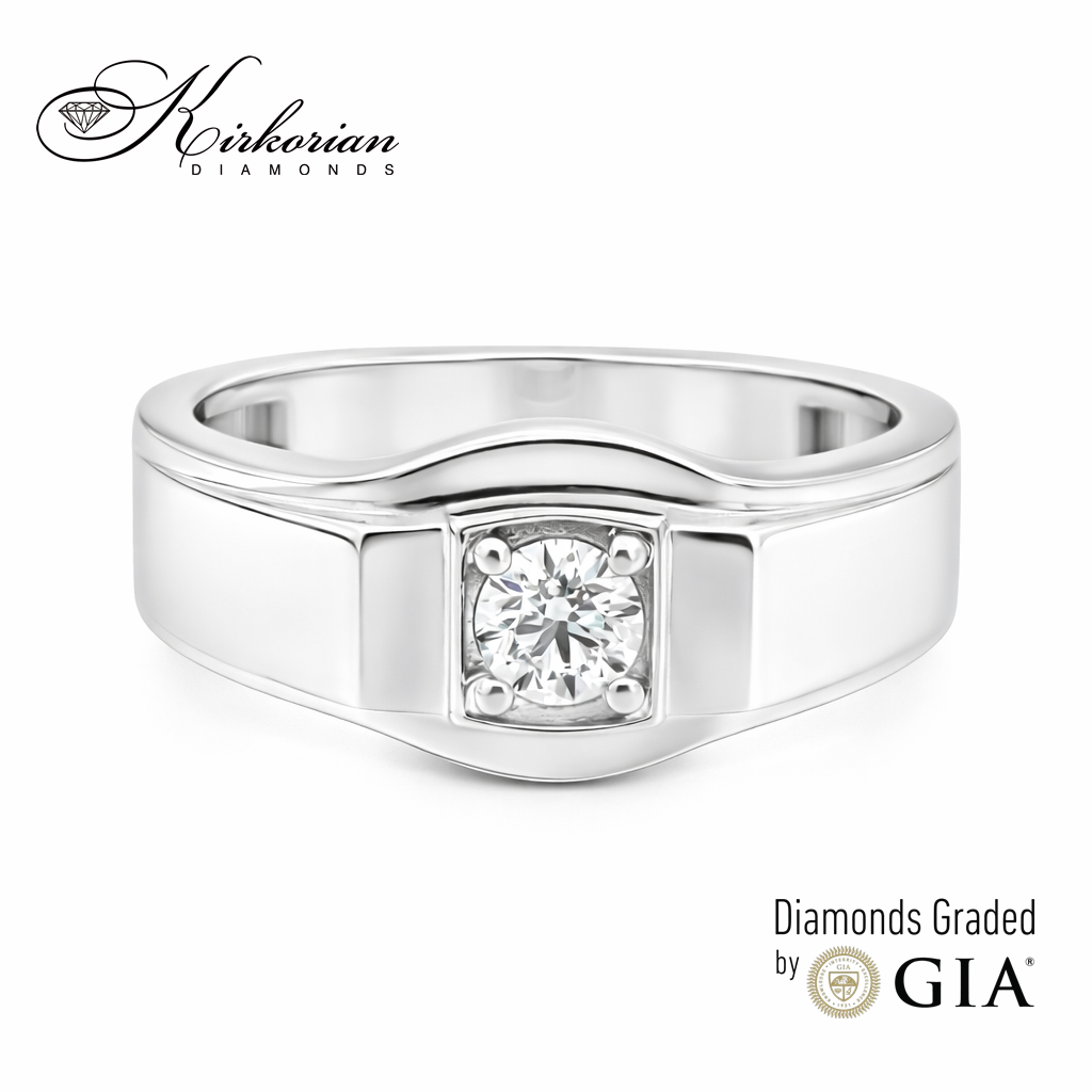 Мъжки пръстен от бяло злато 14к с диамант 0.50ct GIA сертификат код:K627