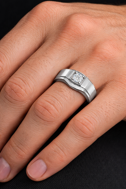Мъжки пръстен от бяло злато 14к с диамант 0.50ct GIA сертификат код:K627
