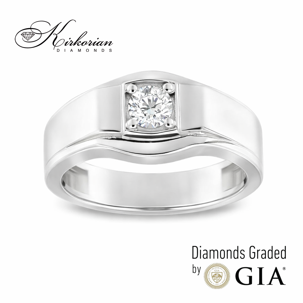 Мъжки пръстен от бяло злато 14к с диамант 0.50ct GIA сертификат код:K627