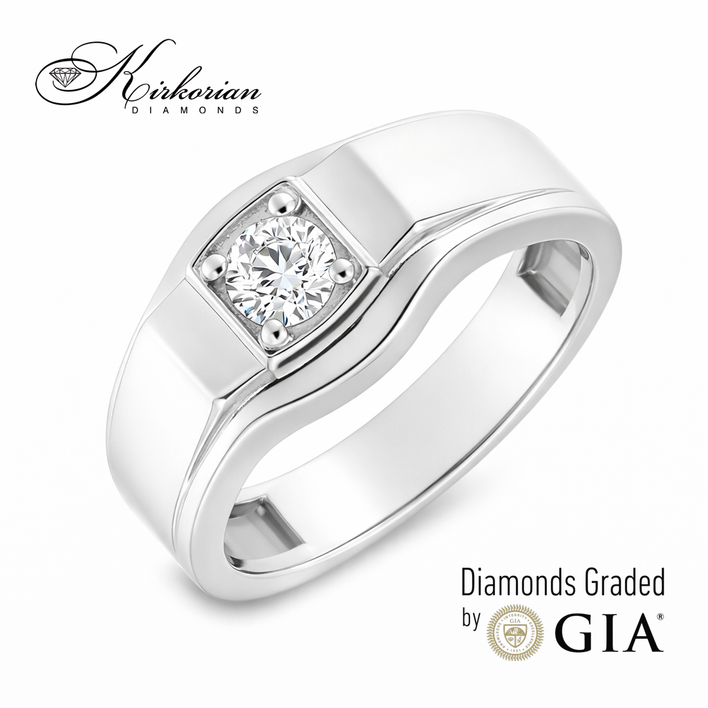Мъжки пръстен от бяло злато 14к с диамант 0.50ct GIA сертификат код:K627