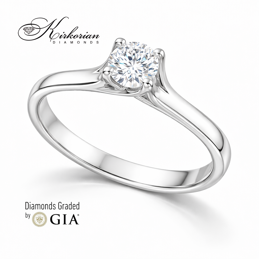 Класически годежен пръстен от бяло злато 14k с диамант 0.30ct D/VVS1 GIA сертификат K637