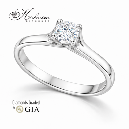 Класически годежен пръстен от бяло злато 14k с диамант 0.30ct D/VVS1 GIA сертификат K637