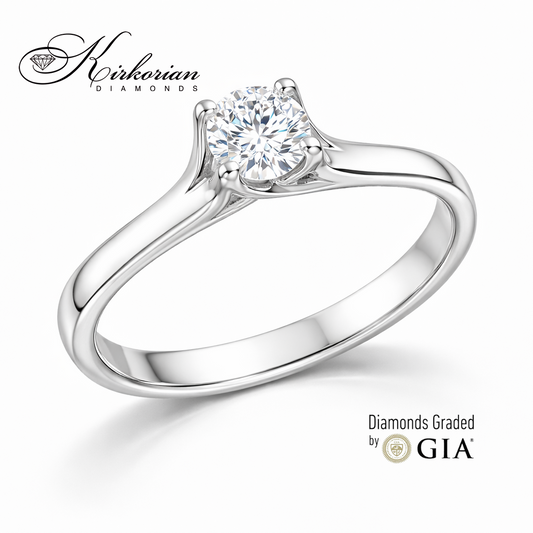 Класически годежен пръстен от бяло злато 14k с диамант 0.30ct D/VVS1 GIA сертификат K637