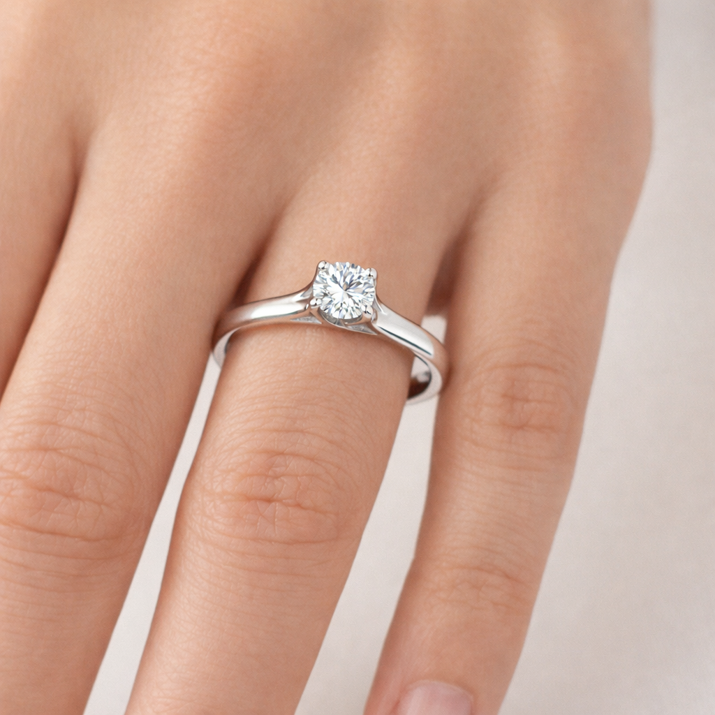 Класически годежен пръстен от бяло злато 14k с диамант 0.30ct D/VVS1 GIA сертификат K637