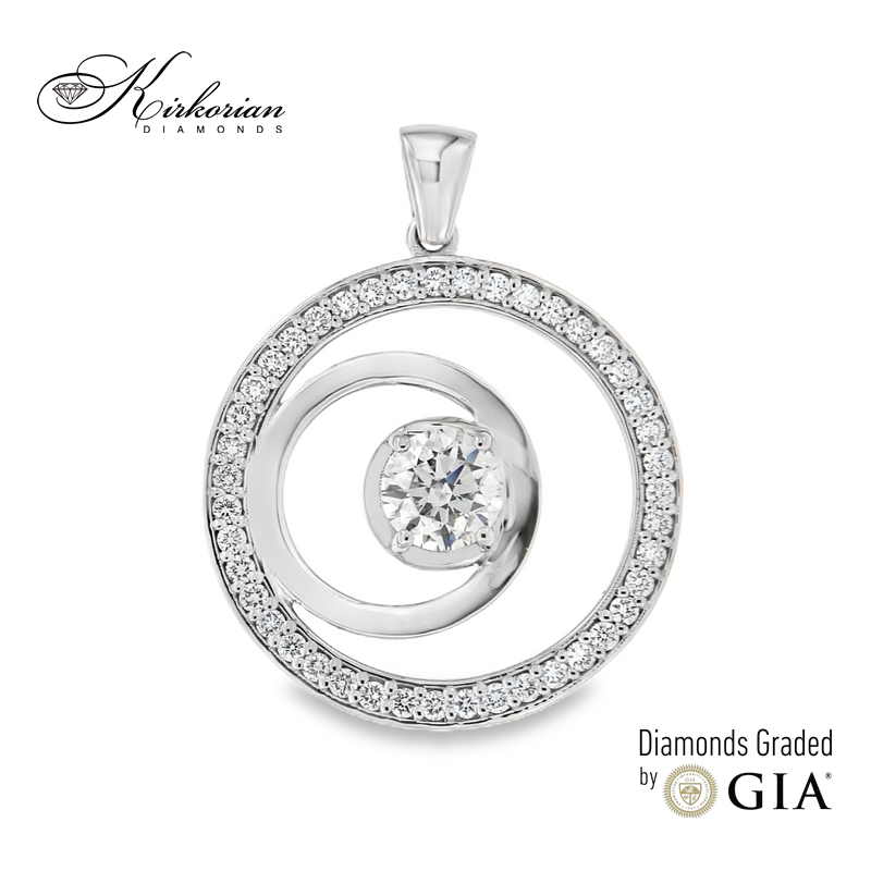 Колие от бяло злато 14k с диамант 1.00ct и общо 1.67ct | GIA сертификат | Код: K644