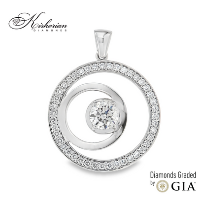 Колие от бяло злато 14k с диамант 1.00ct и общо 1.67ct | GIA сертификат | Код: K644