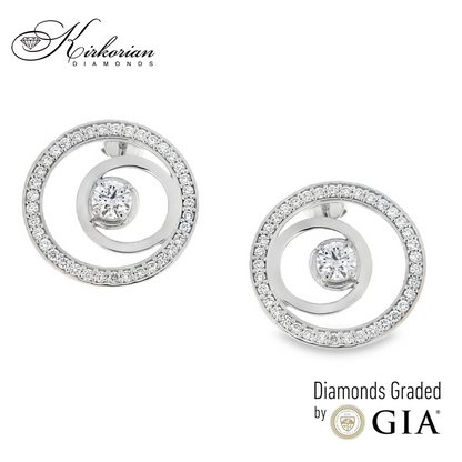 Обеци от бяло злато 14К с диаманти 2.15 ct GIA K645 – луксозни кръгли обеци с невероятен блясък