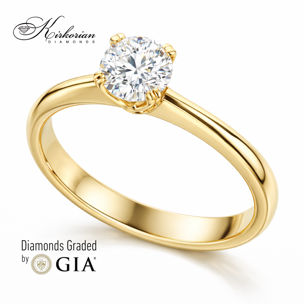 Годежен пръстен от жълто злато 14К с естествен диамант 0.50 ct D VS2 GIA