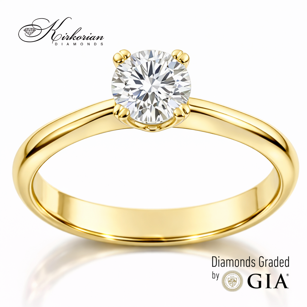 Годежен пръстен от жълто злато 14К с естествен диамант 0.50 ct D VS2 GIA