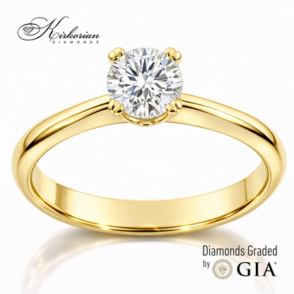 Годежен пръстен от жълто злато 14К с естествен диамант 0.50 ct D VS2 GIA