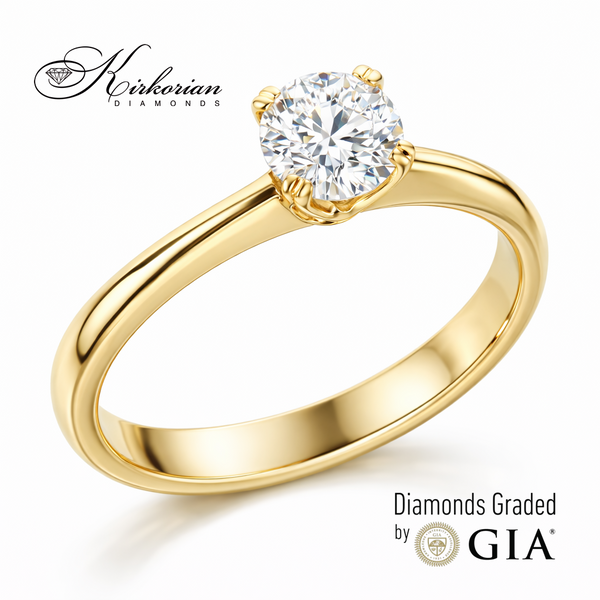 Годежен пръстен от жълто злато 14К с естествен диамант 0.50 ct D VS2 GIA