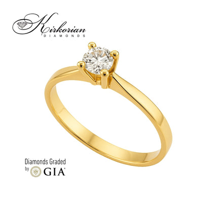 Годежен пръстен K648 от жълто злато 14k с диамант 0.30ct E/VS1 GIA