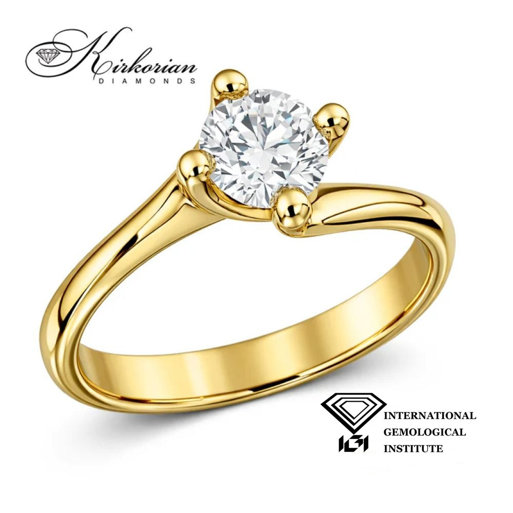 Жълто злато 14К и естествен брилянтен диамант 0.80 ct G VS1 IGI – годежен пръстен K650A с изчистен солитер дизайн