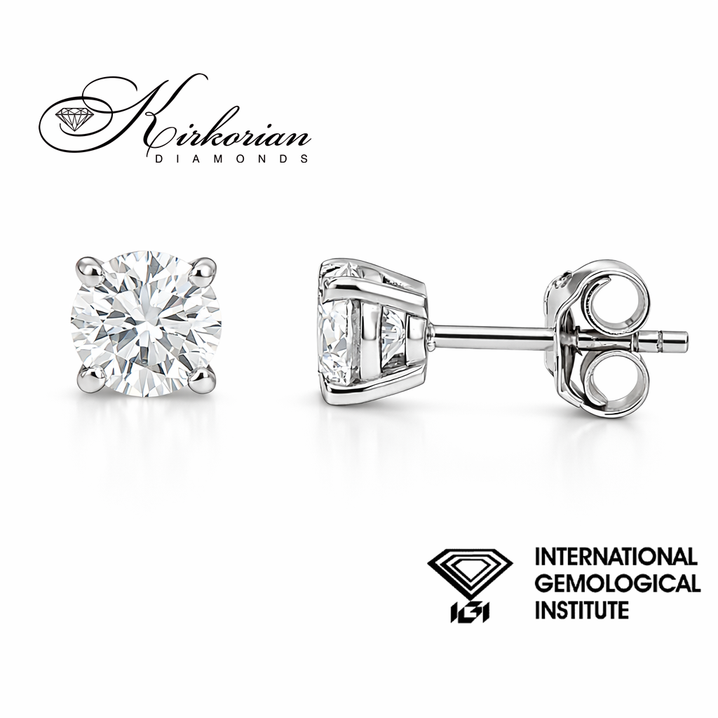 Класически обеци от бяло злато 14k с диаманти 1.00ct – модел K656 с четири зъба и IGI сертификат