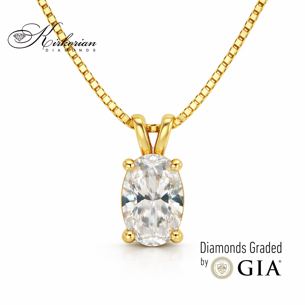 колие с естествен диамант 0.50 ct овален диамант жълто злато 14k kirkorian diamonds