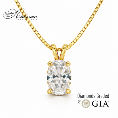 колие с естествен диамант 0.50 ct овален диамант жълто злато 14k kirkorian diamonds