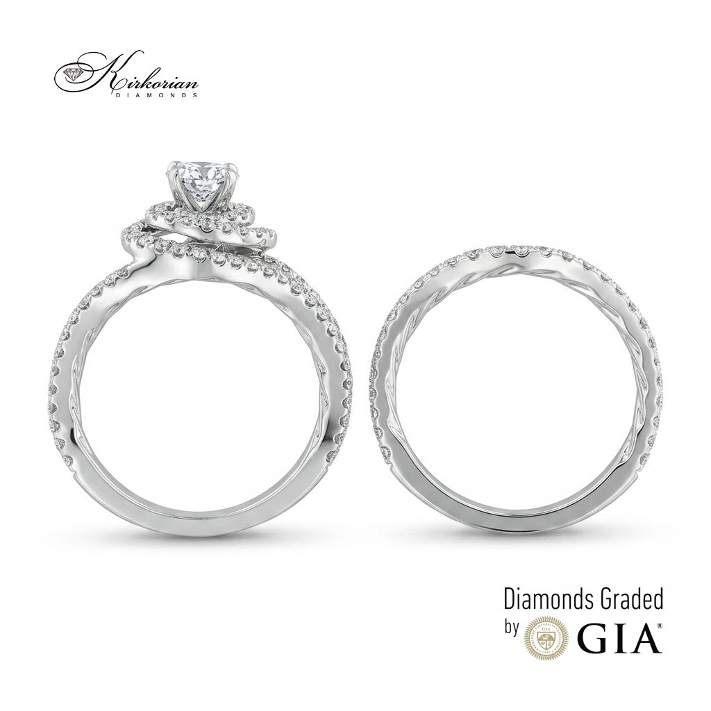 Луксозен комплект годежен пръстен и халка с общо 1.75 ct диаманти и GIA сертификат