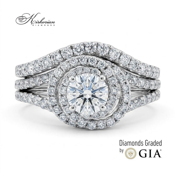 Годежен Пръстен Хало от Бяло Злато 18К с GIA Диамант 1.75 ct – Луксозен Диамантен Комплект K663