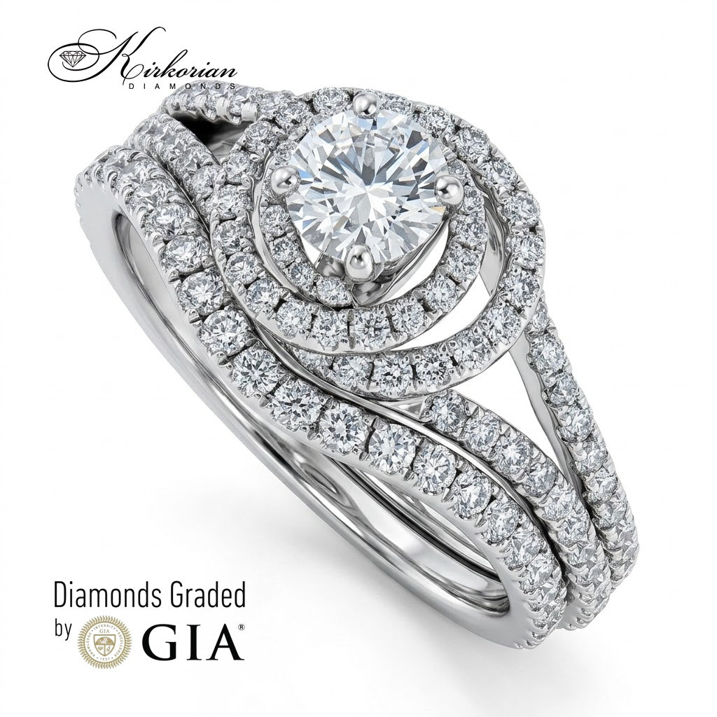 Пръстен от бяло злато 750 с общо 1.75 ct естествени диаманти и GIA сертификат