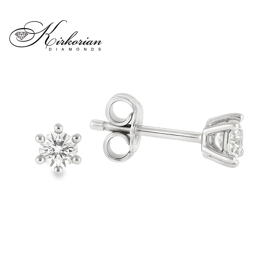 Класически обеци от бяло злато 14k с диаманти 0.20ct – модел KD674 с шест зъба