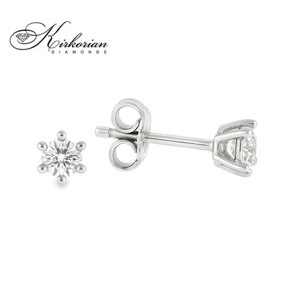 Класически обеци от бяло злато 14k с диаманти 0.20ct – модел KD674 с шест зъба