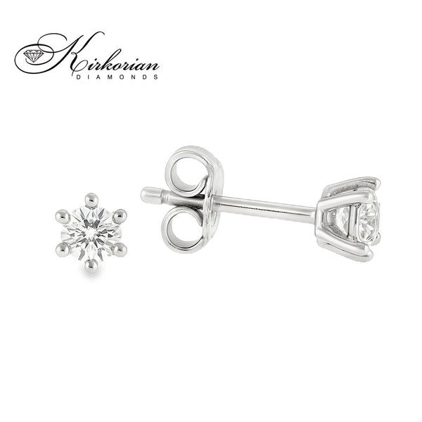 Класически обеци от бяло злато 14k с диаманти 0.20ct – модел KD674 с шест зъба